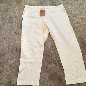 Men's Elegant Cream 100% Linen Drawstring Pants